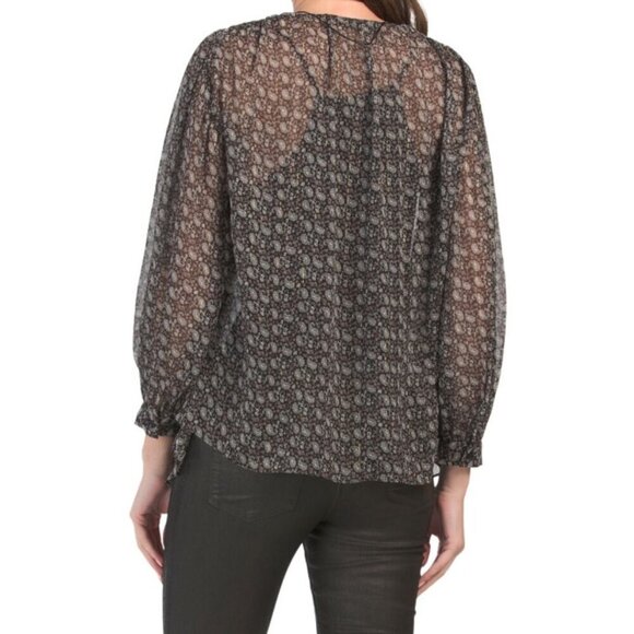 NWT ZARA Sheer Paisley Button Front Top Black XS - Picture 2 of 6